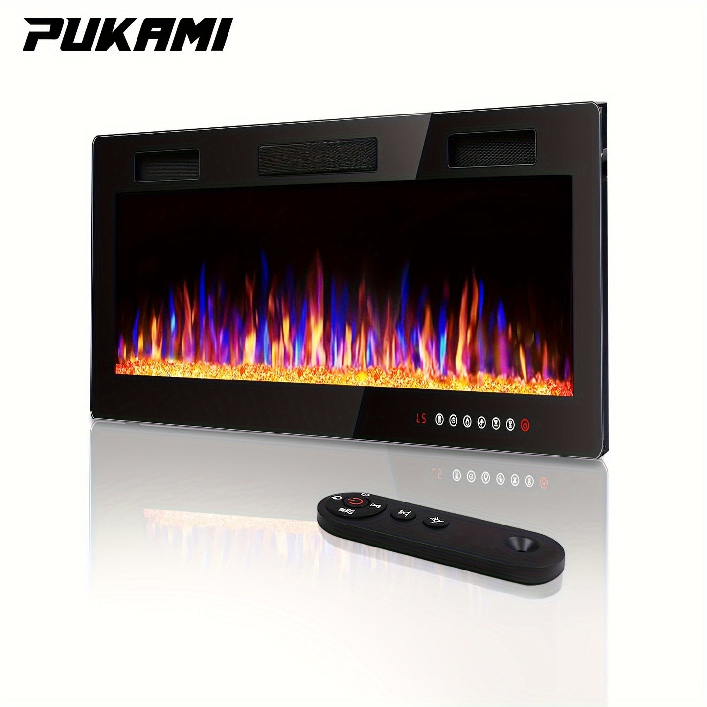 Wall Mounted Electric Fireplace Recessed In-Wall Linear Heater Multicolor Flame 750W/1500W Touch Screen Remote Timer Low Noise 30-60 Inch