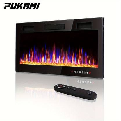 Wall Mounted Electric Fireplace Recessed In-Wall Linear Heater Multicolor Flame 750W/1500W Touch Screen Remote Timer Low Noise 30-60 Inch