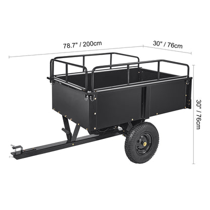 Tow Behind Dump Cart ATV Trailer 750-1500 lbs, Heavy Duty Steel Garden Dump Trailer 12-15 Cu Ft with Removable Sides & Pneumatic Tires for Mowers, Tractors, UTV