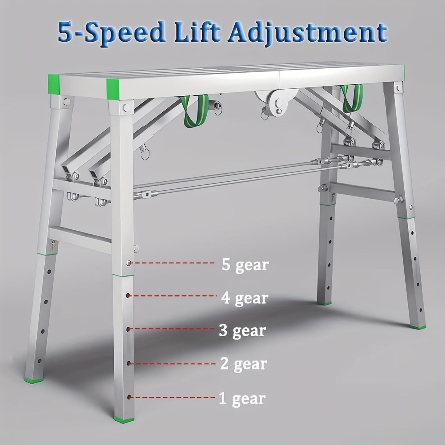 Scaffolding Work Platform Folding Steel Step Ladder 1000 LBS Heavy Duty Adjustable Height Portable Drywall Bench for Painting Decorating Car Washing RV Cleaning