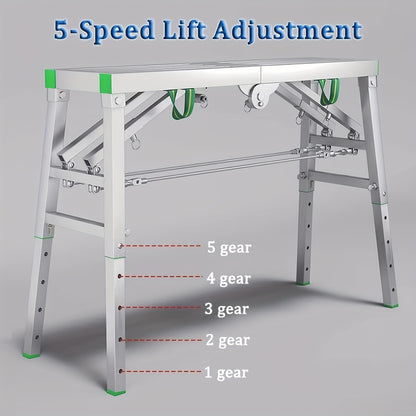 Scaffolding Work Platform Folding Steel Step Ladder 1000 LBS Heavy Duty Adjustable Height Portable Drywall Bench for Painting Decorating Car Washing RV Cleaning