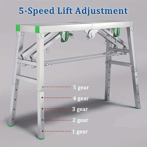 Scaffolding Work Platform Folding Steel Step Ladder 1000 LBS Heavy Duty Adjustable Height Portable Drywall Bench for Painting Decorating Car Washing RV Cleaning