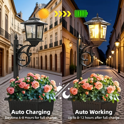 Solar Lamp Post Light with Flower Pot 2-in-1 – Waterproof Wall Mounted or Standalone Decorative Garden Lantern for Lawn, Yard, Front & Back Door (Set of 2)