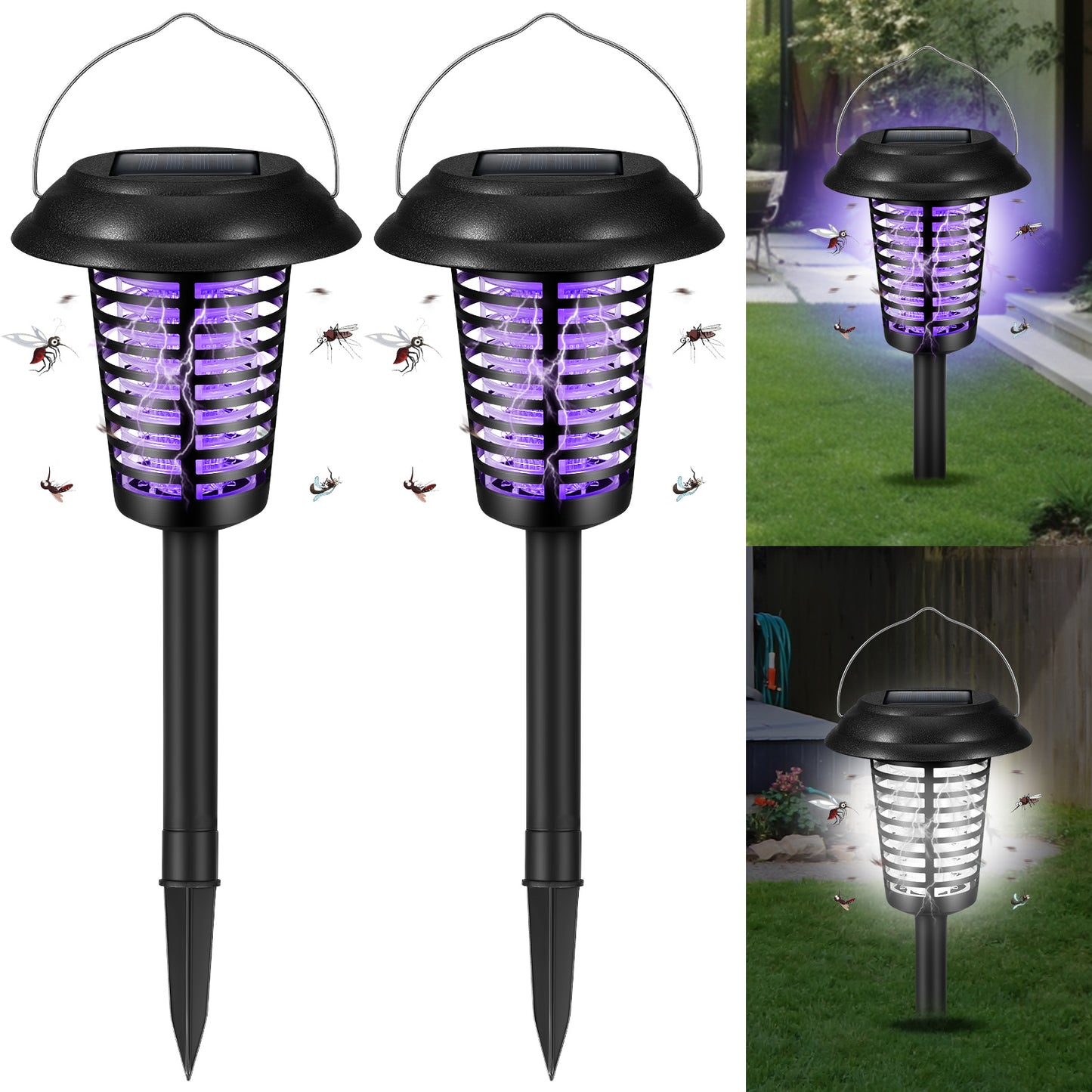 Solar Bug Zapper Outdoor Stake Light – IP44 Waterproof Solar Powered Mosquito Killer Lamp for Yard, Garden, Patio & Pathway – 2 or 4 Pack