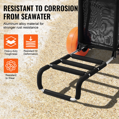 Beach Cart Heavy Duty Aluminum Alloy 165 LB Capacity 12-Inch PU Foam Wheels Folding Sand Cart Adjustable Handle for Camping Fishing Gardening Outdoor