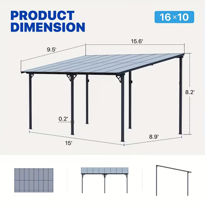 Wall Mounted Pergola Gazebo Hard Top Lean-To Aluminum Patio Cover