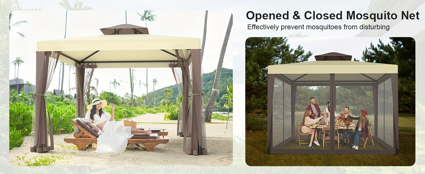 Gazebo with Mosquito Netting Steel Frame | Backyard Garden BBQ Party