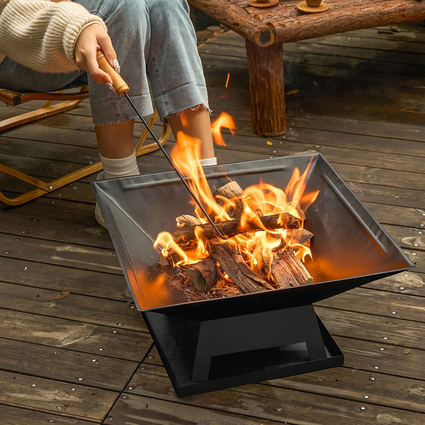 Outdoor Fire Pit 18.5 Inch Heavy Duty BBQ Grill Bowl with Combustion Grate Ash Collector Fireproof Cover Charcoal Hook for Backyard Patio Garden Camping
