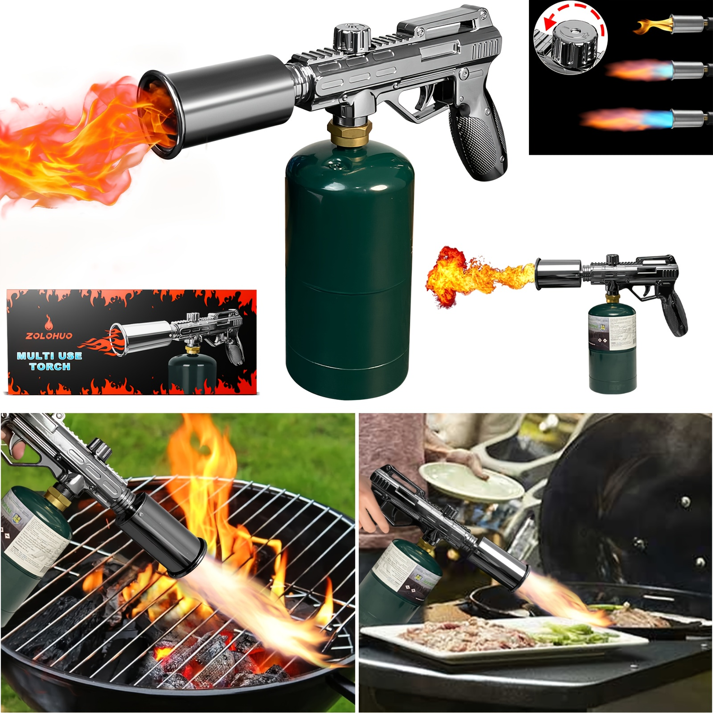 Blow Torch 700,000 BTU Propane Kitchen Cooking Torch with Safety Lock – Culinary Food Torch for Steak, Creme Brulee, BBQ, Campfire & Weed Burning, No Battery Needed (Propane Not Included)