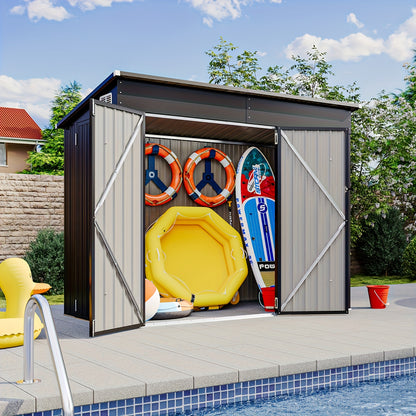 Storage Shed | Outdoor Steel Triple Door Sloped Roof Bike Garden Tools