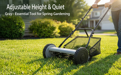 Reel Lawn Mower 14-Inch 5-Blade Manual Push with Grass Catcher, Adjustable Height 0.6"-1.8", Quiet No-Gas Walk-Behind Mower for Small Yards, 13.6 lbs Lightweight