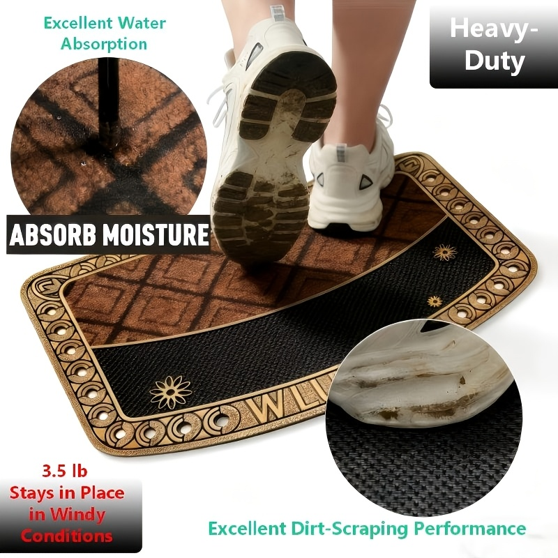 Heavy Duty Outdoor Door Mat Mud Scraper Non-Slip Water Absorbent Rubber Entrance Rug for Front Door Porch Patio Garage Courtyard Indoor Outdoor All Weather