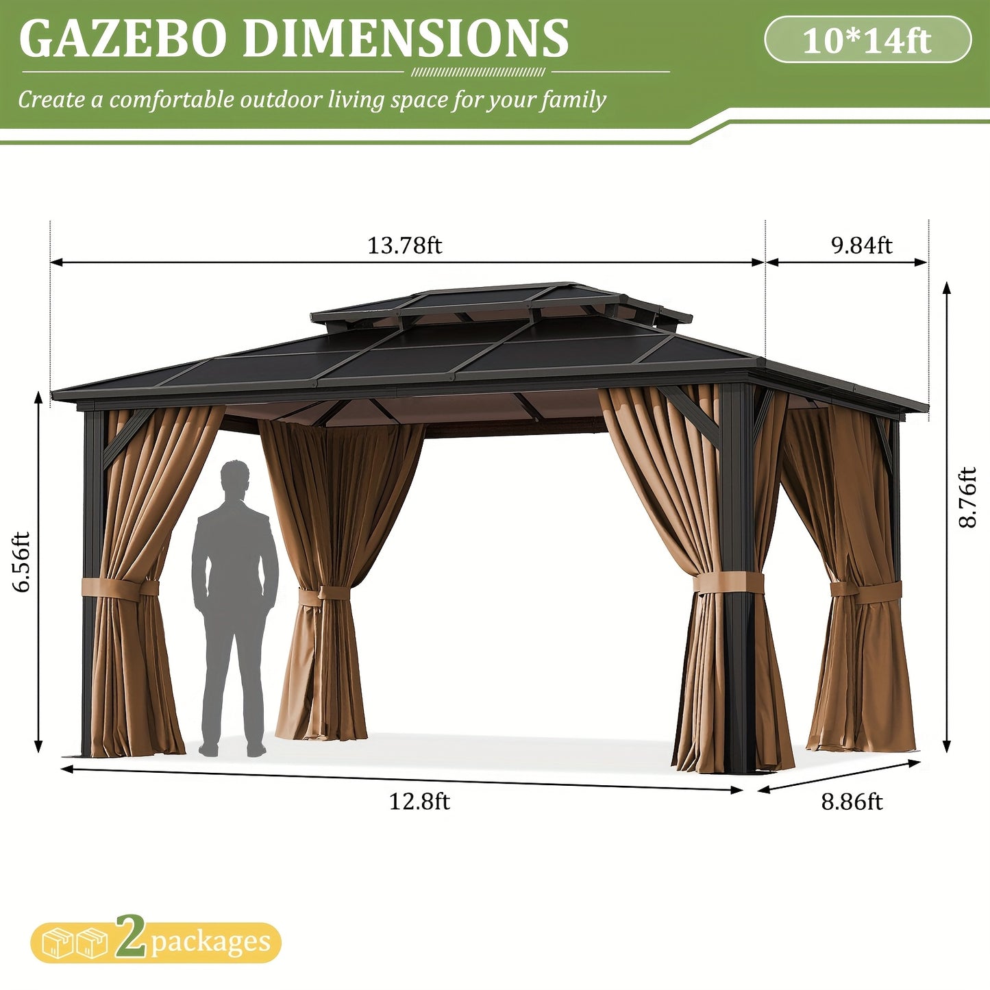 Hardtop Gazebo Polycarbonate Roof Aluminum Frame Curtains & Net