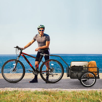 Bike Cargo Trailer Foldable Heavy Duty 16-Inch Inflatable Wheels Detachable Walls Flatbed Bicycle Wagon for Groceries Luggage Pets Commuting