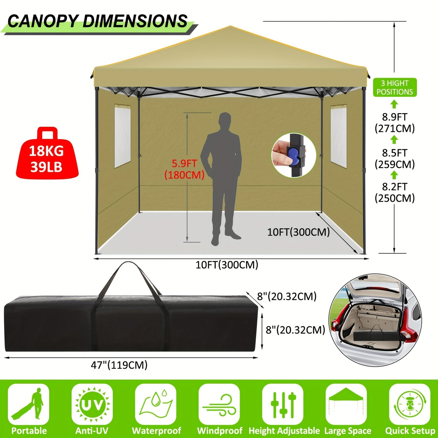 Pop Up Canopy Oxford UV Block Mesh Windows | Beach Camping Party Tent