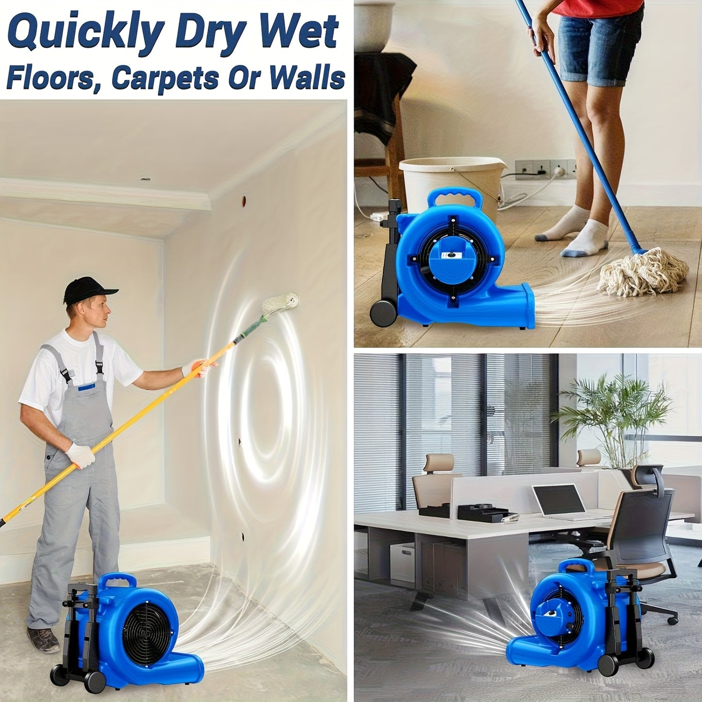 Air Mover Floor Dryer 5000CFM 1HP, Heavy-Duty Carpet Dryer & Portable Blower Fan, 3-Speed Quiet Floor Drying for Home & Commercial Use — Floors, Walls, Ceilings