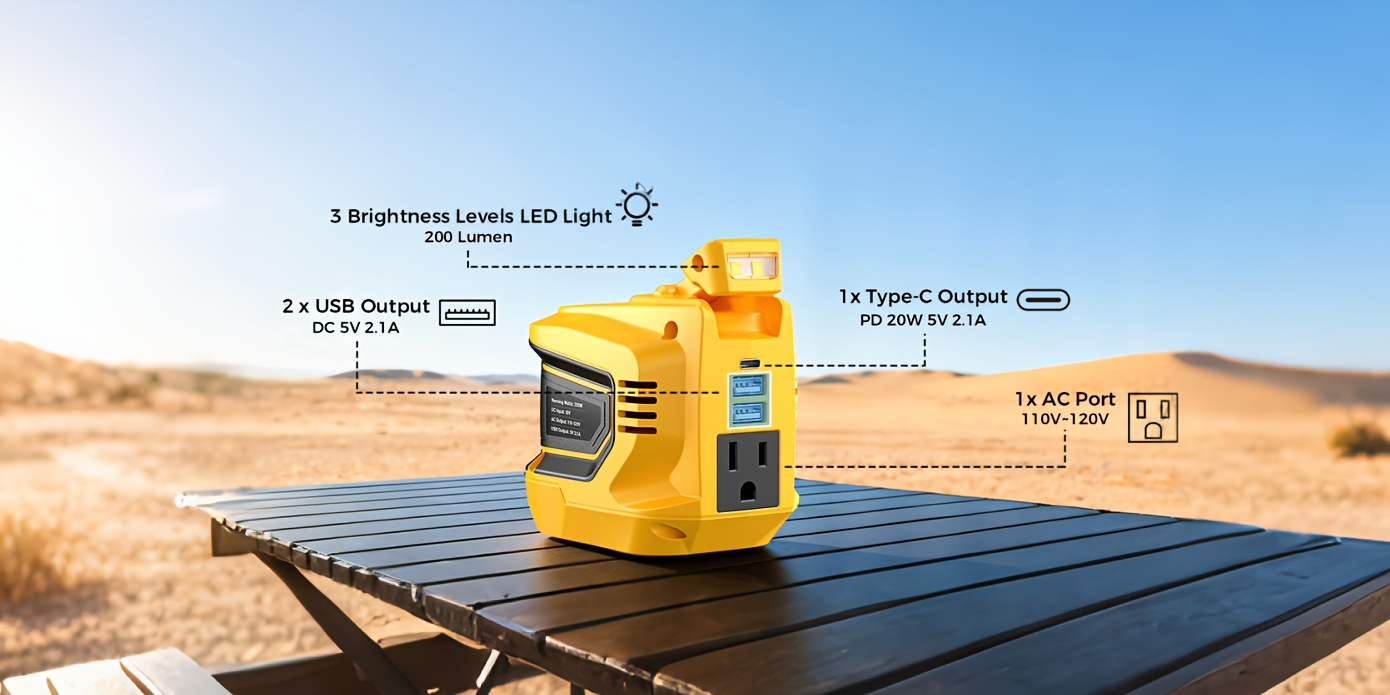 Battery Inverter for Dewalt 20V & 18V - 200W/350W/550W DC to AC 110V, USB, Type-C & AC Outlet, LED Work Light, Portable Power Supply for Camping, Outdoor & Emergency (Bare Tool)
