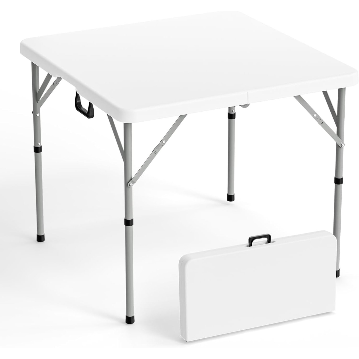 Square Folding Table 34" Bi-Fold HDPE Top 330 lbs Capacity Rust-Resistant Frame with Carry Handle for Party, Wedding, Camping & Indoor Use