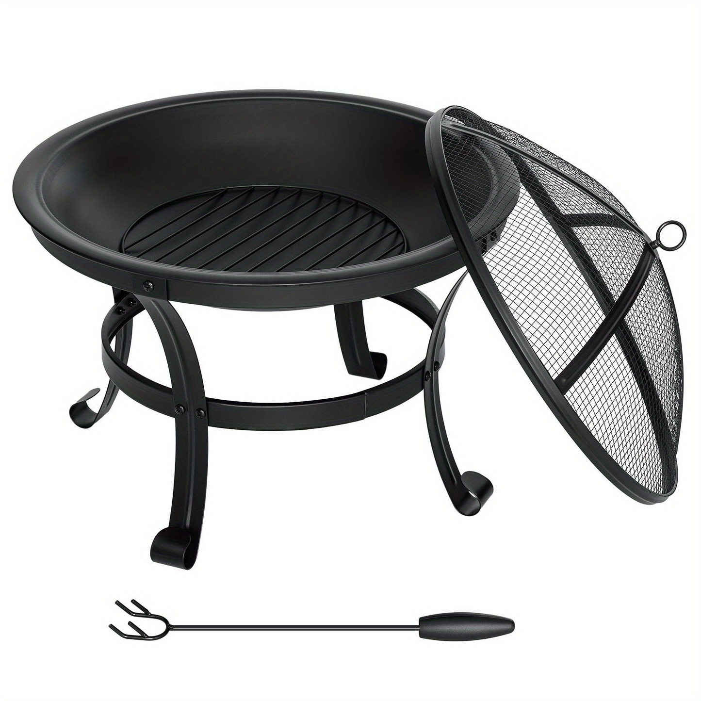 Wood Burning Fire Pit 22 Inch Portable Rust-Proof Steel Bowl with Mesh Spark Screen Log Grate Fire Poker for BBQ Camping Backyard Porch Deck Easy Assembly