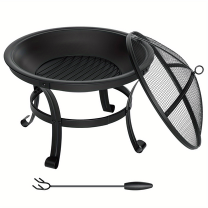 Wood Burning Fire Pit 22 Inch Portable Rust-Proof Steel Bowl with Mesh Spark Screen Log Grate Fire Poker for BBQ Camping Backyard Porch Deck Easy Assembly
