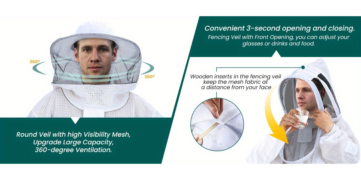 Beekeeping Suit Triple Layer Sting-Resistant Gloves 2 Veils S-3XL