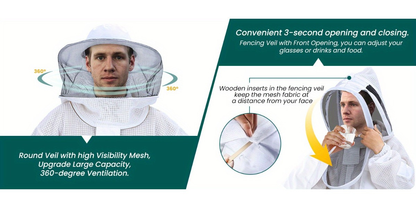 Beekeeping Suit Triple Layer Sting-Resistant Gloves 2 Veils S-3XL