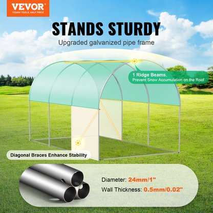 Tunnel Greenhouse Heavy Duty Galvanized Frame 140g/m² PE Cover, 6 Vent Windows Walk-In Hoop House for Garden & Farm, Multiple Sizes