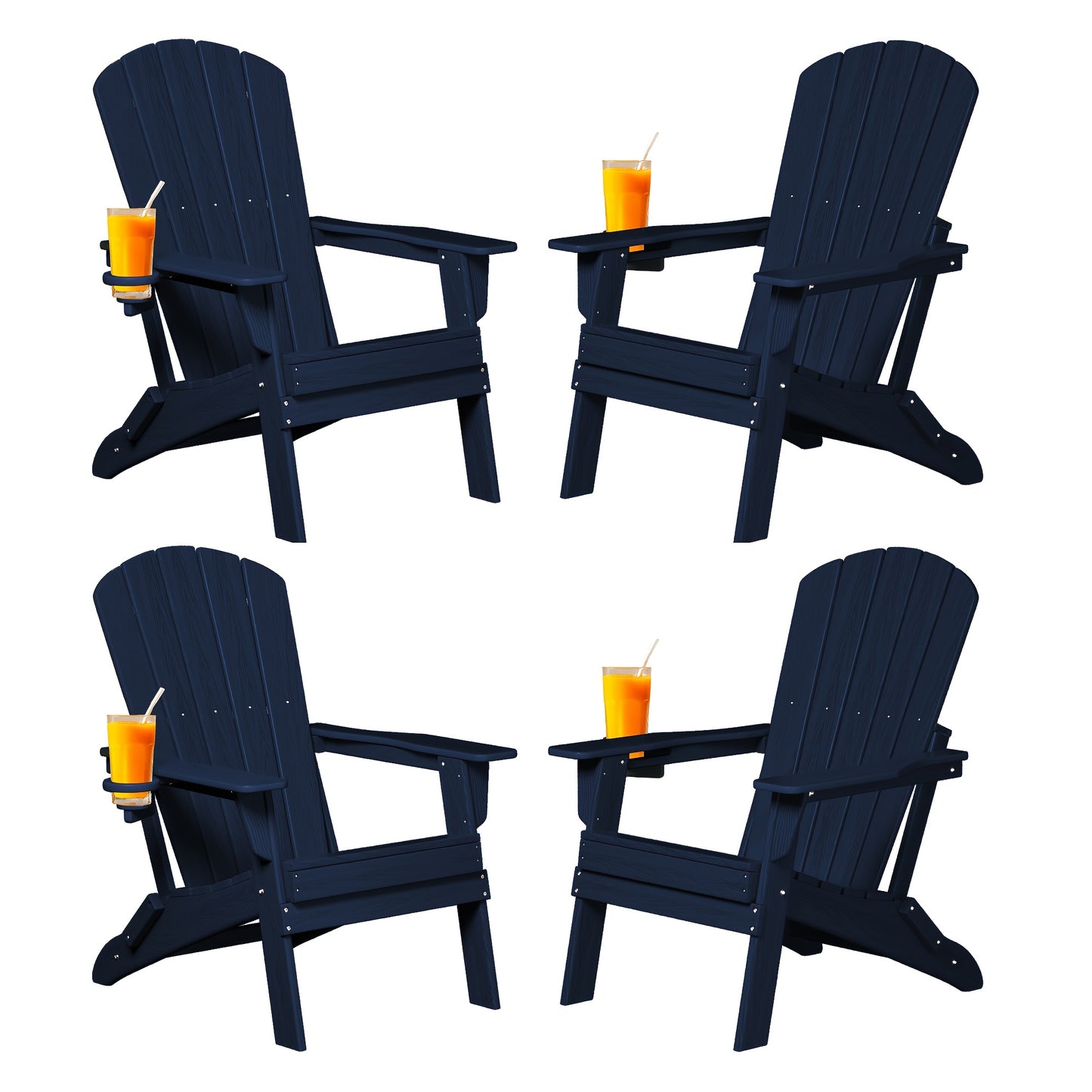 Folding Adirondack Chair with Cup Holder – HDPE All-Weather Outdoor Patio Chair