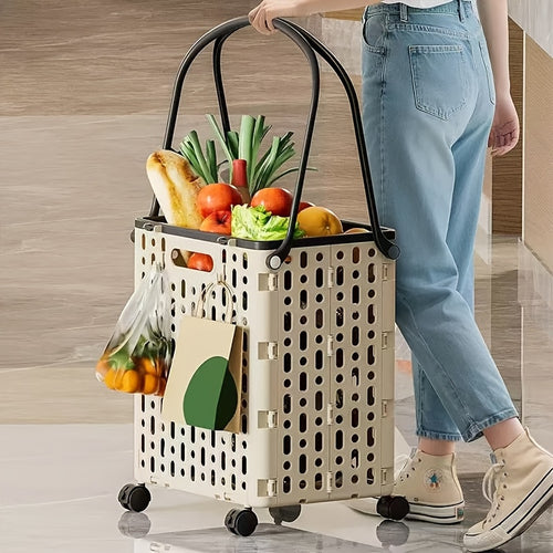 Foldable Shopping Cart with Wheels and Handle Large Capacity Portable Trolley for Grocery Camping Travel Laundry Beach Outdoor Home Lightweight Space Saving