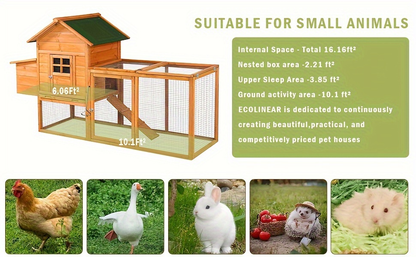 Chicken Coop with Run Large Outdoor Wooden Hen House 82 Inch Walk-in Poultry Cage for 2-4 Chickens Ducks Rabbits with Nesting Box Removable Tray Wheels