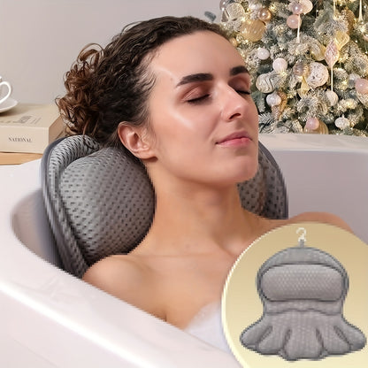 Bath Pillow 4D Air Mesh Neck Back Support with Anti-Slip Suction Cups Quick-Dry Machine Washable Luxury Bathtub Cushion Spa Relaxation Bathroom Accessory