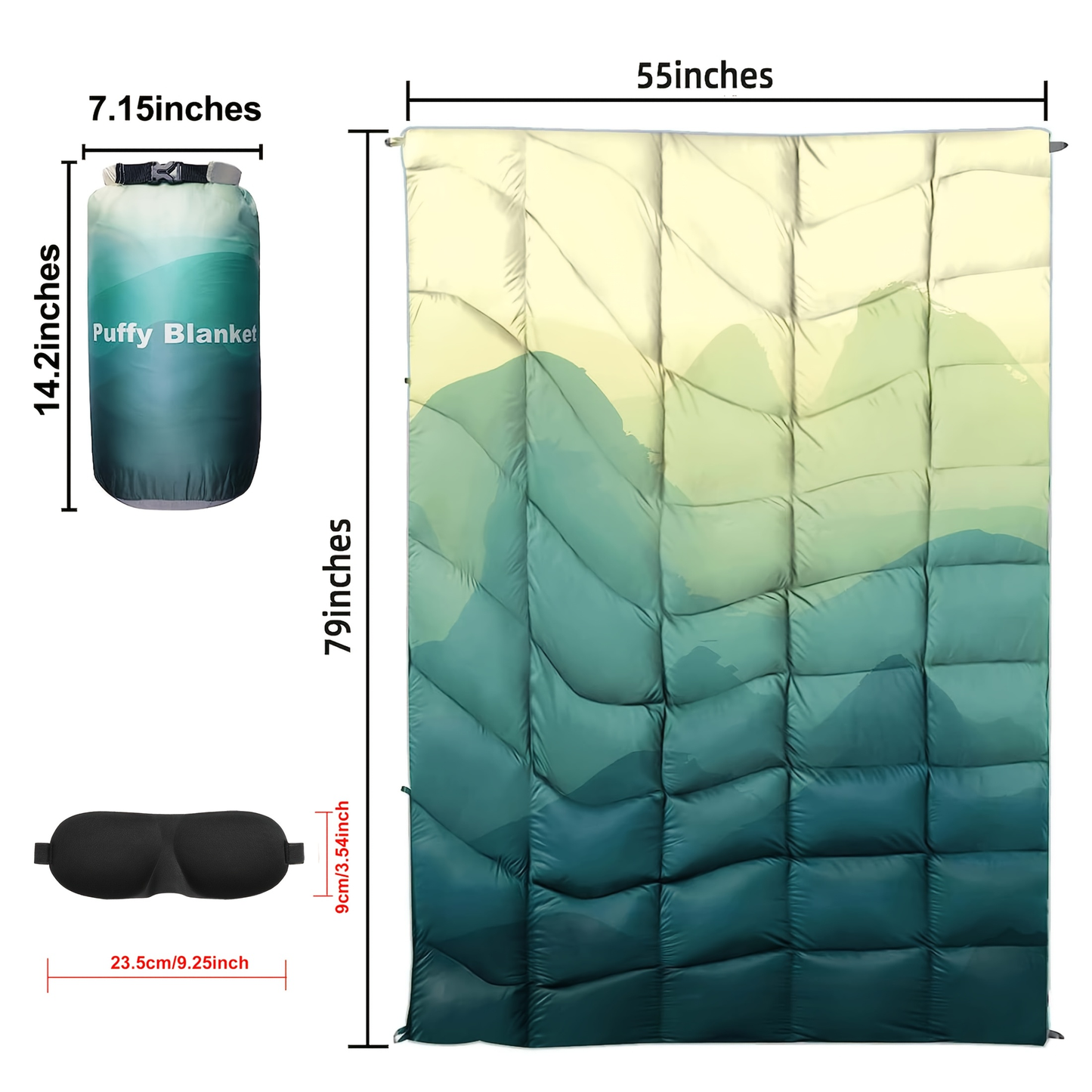 Camping Blanket Puffy Outdoor Down Alternative Windproof Warm 55x79 Inch Lightweight Printed Quilt for Beach Picnic Hammock Travel Cold Weather