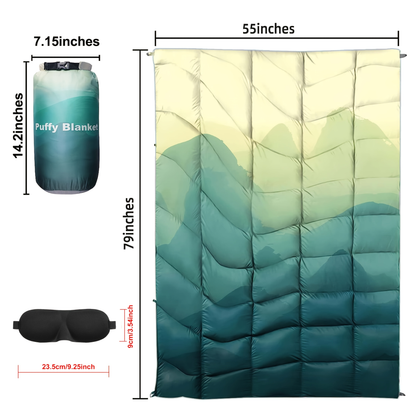 Camping Blanket Puffy Outdoor Down Alternative Windproof Warm 55x79 Inch Lightweight Printed Quilt for Beach Picnic Hammock Travel Cold Weather