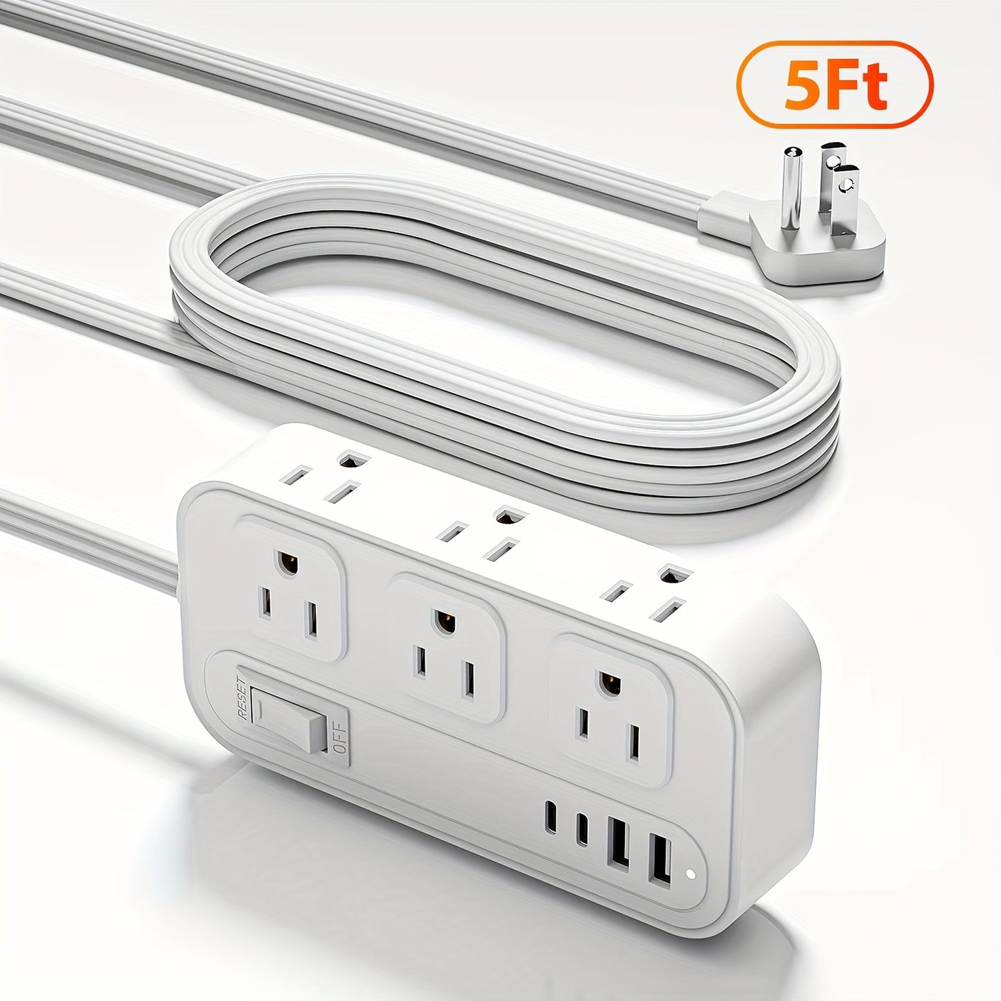 Power Strip Flat Plug Surge Protector with 6 AC Outlets 4 USB Ports 2 USB-C 2 USB-A 5ft Extension Cord Desk Charging Station for Home Dorm Office Travel