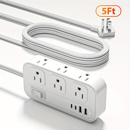 Power Strip Flat Plug Surge Protector with 6 AC Outlets 4 USB Ports 2 USB-C 2 USB-A 5ft Extension Cord Desk Charging Station for Home Dorm Office Travel