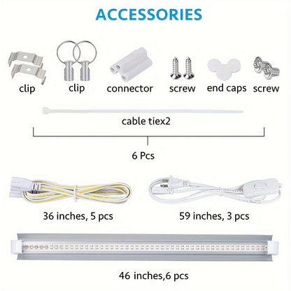 T8 Grow Light Strips 4ft 6-Pack Full Spectrum 270W | Pink White Spectrum LED 1620W Equivalent | Indoor Plants Greenhouse Seedling Veg Bloom Shelf