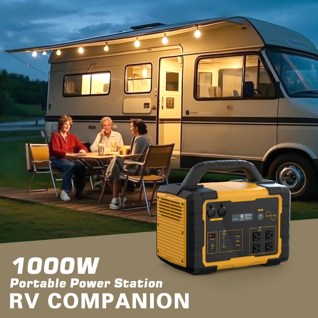 Off-Grid Power Station 1000W 2000W Peak 1075Wh LiFePO4 Battery Solar Generator Fast Charging for Home Emergency Camping Hunting Outdoor RV Backup