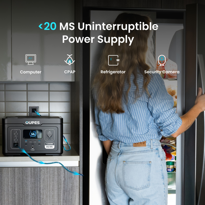LiFePO4 Power Station 992Wh 1200W - OUPES Exodus 1200, Charge to 80% in 90 Min, APP Control, 20ms UPS, Solar Generator, AC Outlets for Camping, Home Blackout & Emergency Backup