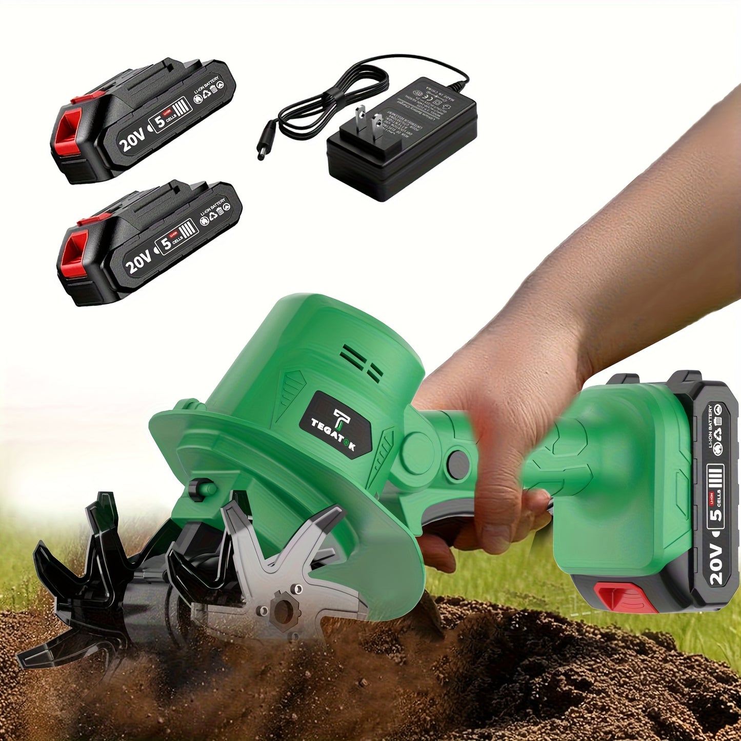 Cordless Electric Tiller 20V Handheld - 9-Inch 235RPM Garden Cultivator with Ergonomic Handle, Lightweight Metal Soil Tiller for Weeding, Soil Aeration & Loosening in Courtyard, Raised Beds & Garden