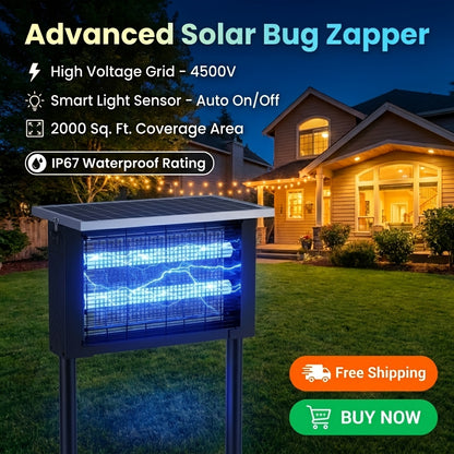 Solar Bug Zapper Outdoor 4500V | Mosquito Killer Wireless Portable | Fly Zapper Electric Trap with 10ft Cord | Bug Zapper for Patio Backyard Garden