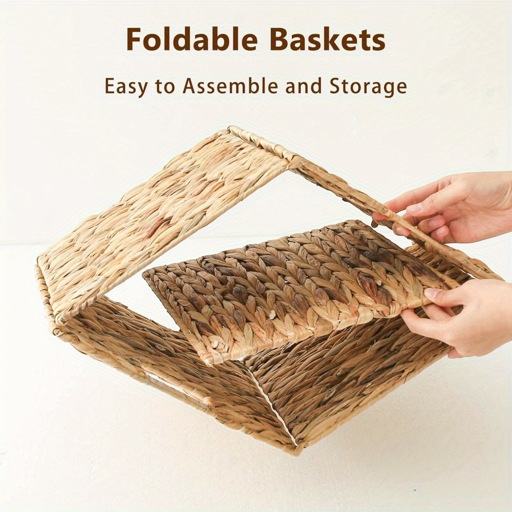 Woven Storage Baskets - Water Hyacinth, Seagrass & Paper Rope Organizer Bins for Shelves, Bathroom, Kitchen, Bedroom, Boho Home Decor