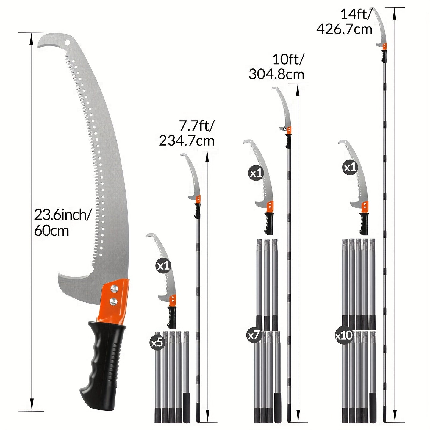 Tree Pruner Pole Saw 10ft–14ft Extendable – Alloy Steel Blade, Lightweight Manual High Reach Pruning Saw for Yard, Garden & Forestry