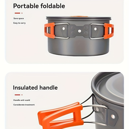 Outdoor Camping Cookware Set | Portable Aluminum Alloy Cooking Pot Pan Kettle Kit | Lightweight Backpacking Hiking Travel Picnic BBQ Gear for Family Camp Kitchen