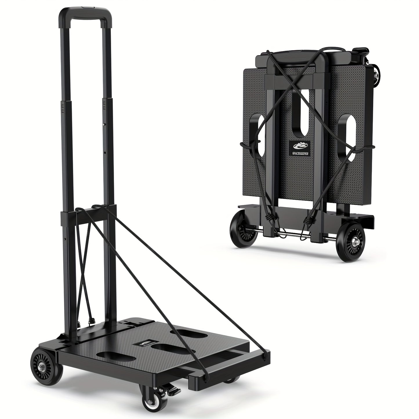 Folding Hand Truck Dolly 500LB Heavy Duty, Collapsible Luggage Cart with 6 Wheels & 2 Elastic Straps for Moving, Travel, Shopping, Office & Warehouse