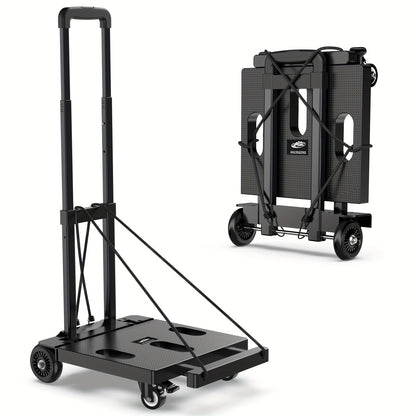 Folding Hand Truck Dolly 500LB Heavy Duty, Collapsible Luggage Cart with 6 Wheels & 2 Elastic Straps for Moving, Travel, Shopping, Office & Warehouse