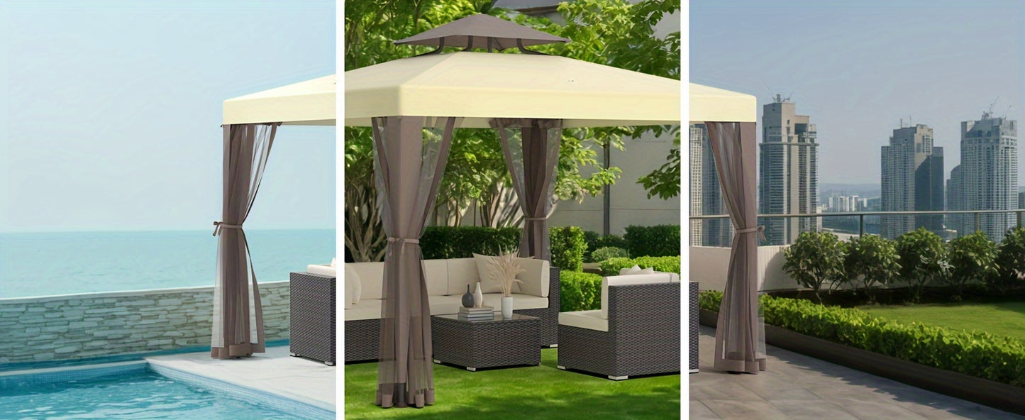 Gazebo with Mosquito Netting Steel Frame | Backyard Garden BBQ Party