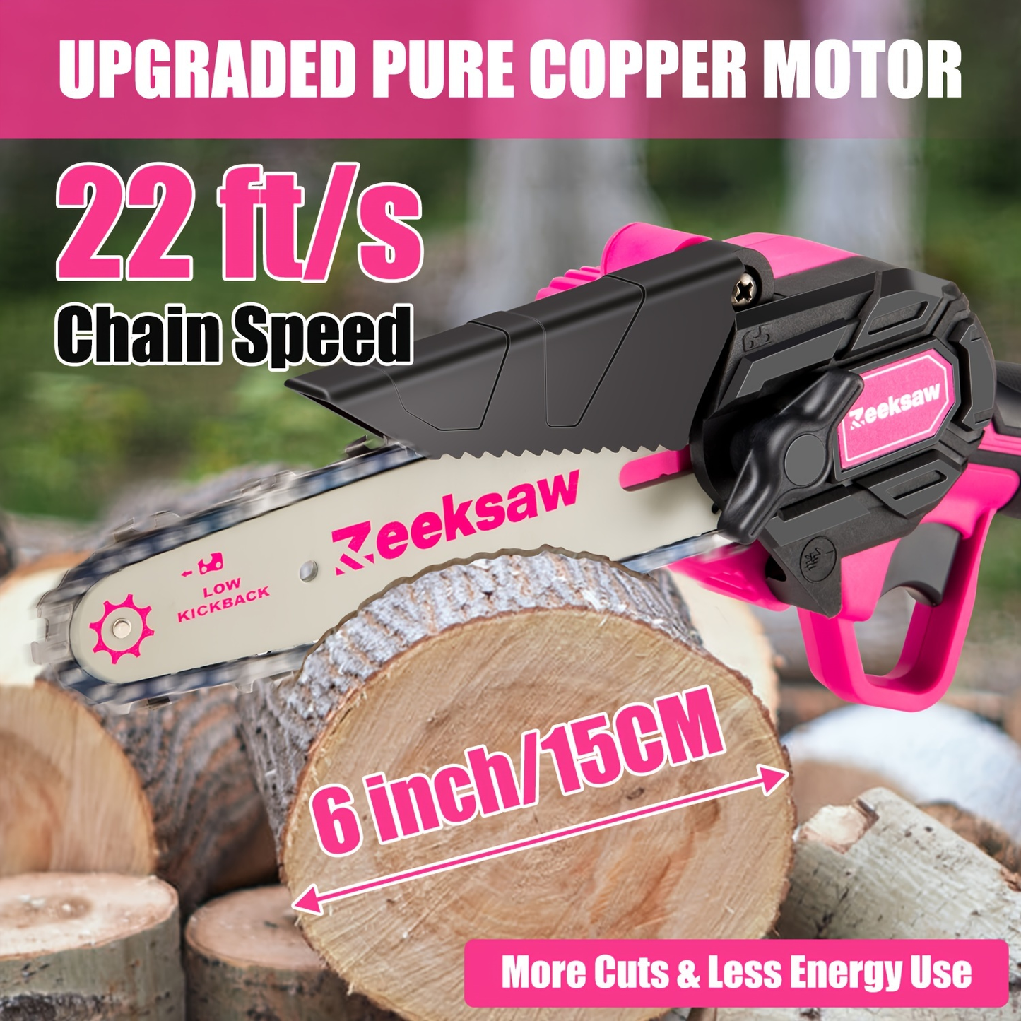 Mini Chainsaw for Women – 6-Inch Pink Cordless Electric Handheld Saw with Battery Level Display, Battery & Charger Included, Gardening Gift