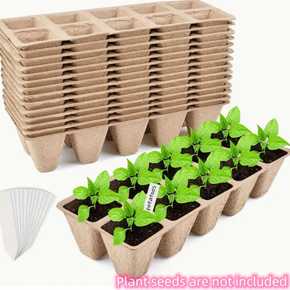 Peat Pots Seed Starter 100pcs Square Biodegradable Paper | Germination Trays with Peat Substrate for Herbs Cacti Flowers | Indoor Outdoor Transplanting