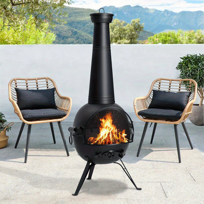 Cast Iron Chiminea 26 Inch Outdoor Patio Fireplace Wood Burning Fire Pit with Cover & Air Vent
