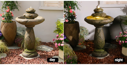 Garden Fountain 40.2 Inch Floor Standing Bird Bath Outdoor Fountain with LED Lights IPX8 Pump for Backyard Patio